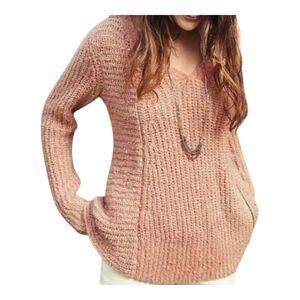 Anthropologie Moth Knit Sweater Pink Textured Wool Blend Side Zip Cozy Boho M